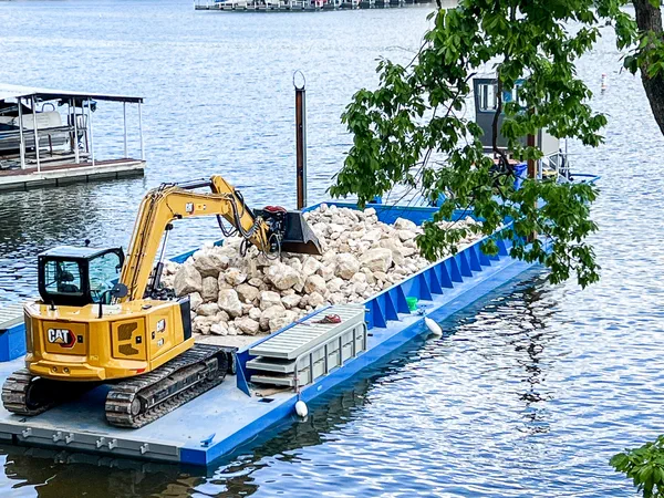 Work barge on the water for marine construction