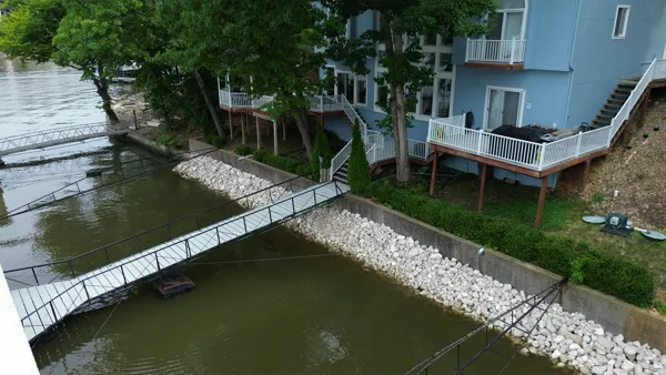 Rip rap protecting the bank in front of a lakefront home