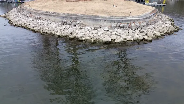 Rip rap wrapping a lakefront point